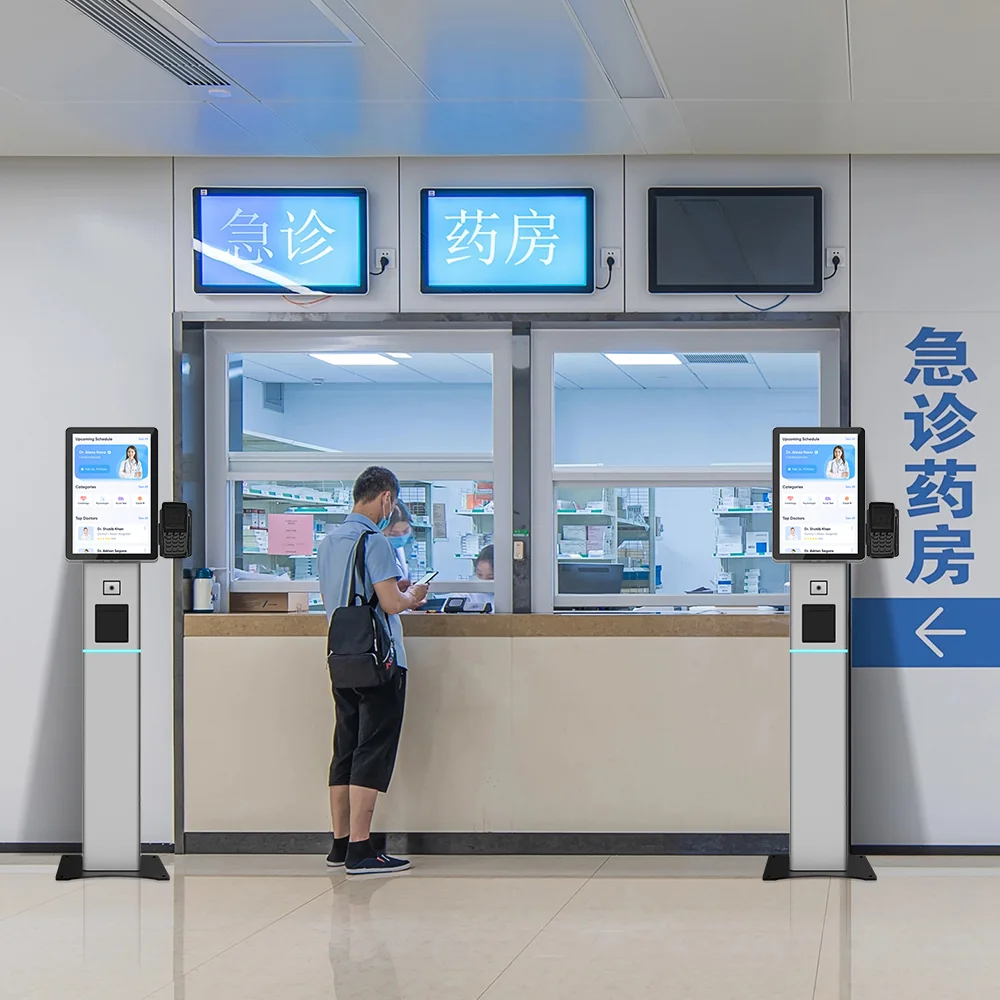 Usingwin patient self-service kiosk in a hospital reception area
